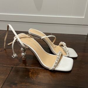 Betsey Johnson White Pearl-Embellished Heels